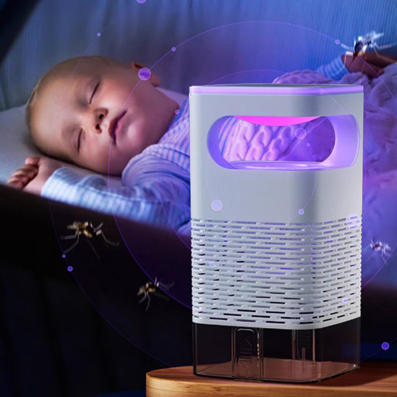 Arenzza UV fly trap with transparent catch box for indoor use, designed to attract and trap flies effectively.