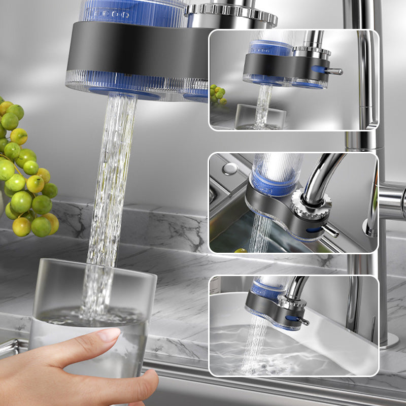 Arenzza faucet water purifier with adapters attached to a kitchen faucet, showcasing its compact design for clean drinking water.