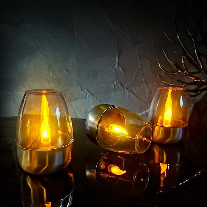 Arenzza solar-powered LED candle light lamp with a glass jar and flickering flame design, ideal for houseware or kitchen decor.
