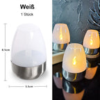 Arenzza solar-powered LED candle light lamp displayed on a kitchen countertop, showcasing its warm ambient glow and sleek design.