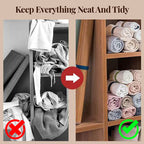 Arenzza bed sheet organizer with elastic bands for neatly storing and securing bed sheets in a houseware and kitchen setting.