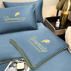 Aarenza washable four-piece bedding set with cool, modern design in soft pastel colors, perfect for bedroom decor.