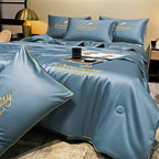 Aarenza 2026 washable four-piece bedding set with floral patterns, featuring soft, cool fabric for comfortable bedroom decor.