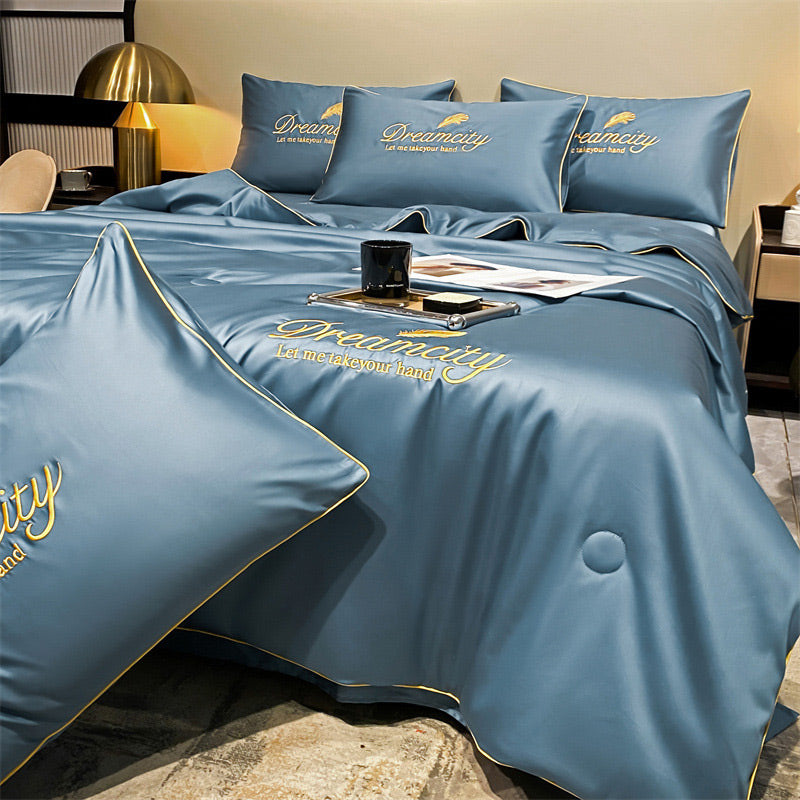 Aarenza 2026 washable four-piece bedding set with floral patterns, featuring soft, cool fabric for comfortable bedroom decor.