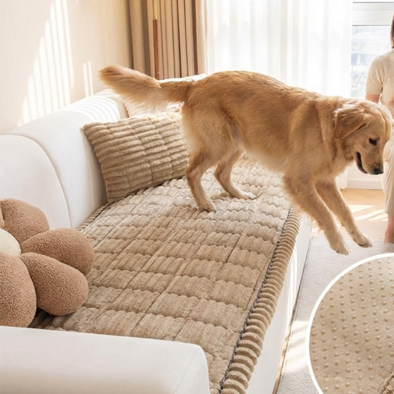 Arenzza quilted corduroy non-slip sofa cushion in soft beige with a textured quilted pattern for added comfort and style.