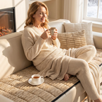 Arenzza quilted corduroy non-slip sofa cushion in beige with a textured pattern, designed for comfort and stability on sofas.