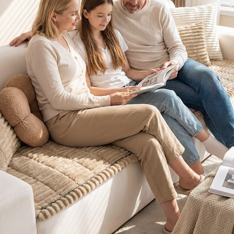 Arenzza quilted corduroy non-slip sofa cushion in neutral tones, designed for comfortable houseware and kitchen seating.