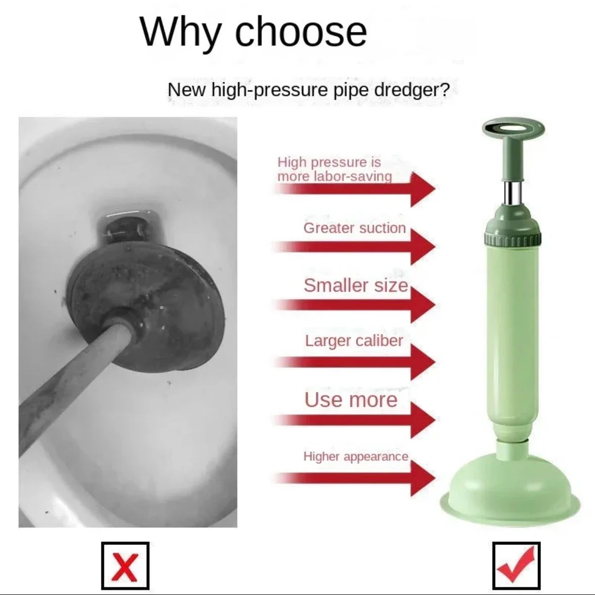 Arenzza high-pressure toilet unblocked with household cleaner, showing a clean toilet bowl and high-pressure nozzle for instant clog removal.