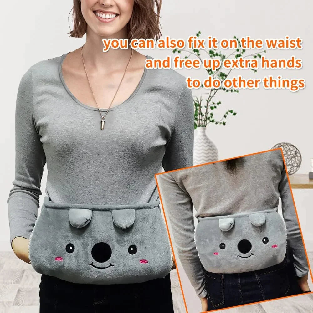 Arenzza plush hot water bottle belt in soft fabric, designed for comfortable refilling and heat retention in houseware and kitchen use.