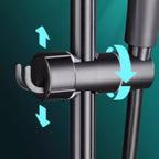 Arenzza tool-free shower holder mounted in a bathroom, holding a handheld showerhead with a sleek, modern design.