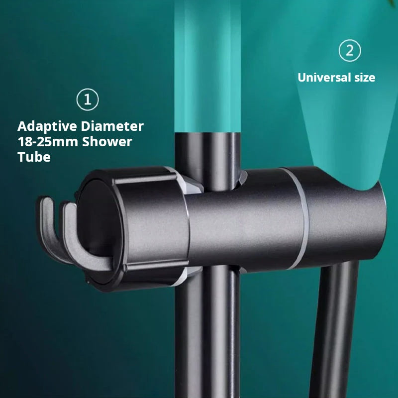 Arenzza no-tool shower holder mounted on a bathroom wall, holding a shower head with a sleek, modern design.