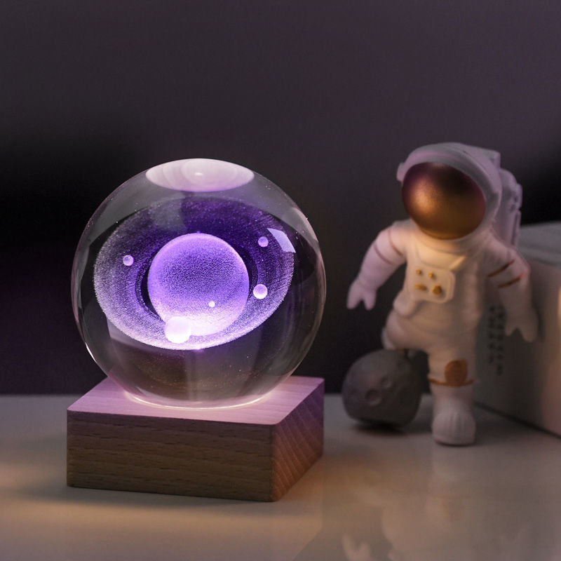 Arenzza 3D Galaxy Crystal Ball Nightlight decor lamp glowing with colorful galaxy patterns, perfect for houseware and kitchen decor.