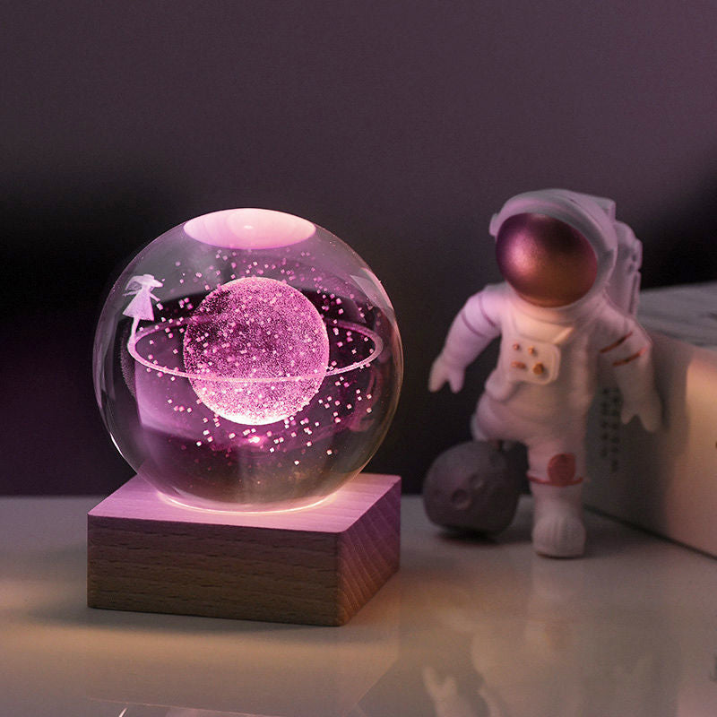 Arenzza 3D Galaxy Crystal Ball Nightlight decor lamp showing a vibrant galaxy design in a clear glass sphere.
