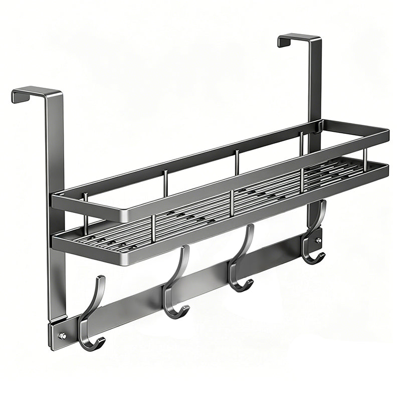 Arenzza over-the-door hook with basket in white, space-saving houseware and kitchen accessory, mounted on a door for organization