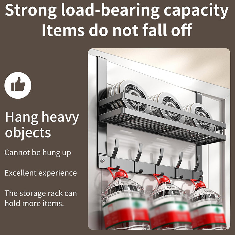 Arenzza over-the-door hook with basket for kitchen and houseware, space-saving, strong, and tool-free installation on a door.