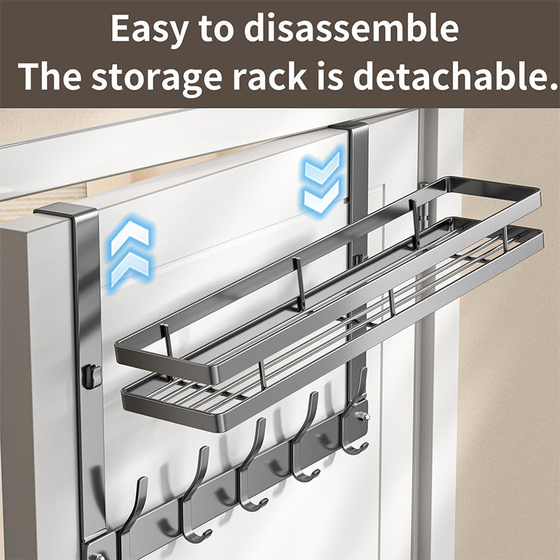 Arenzza over-the-door hook with basket for kitchen and houseware, space-saving, strong, tool-free installation on a door.