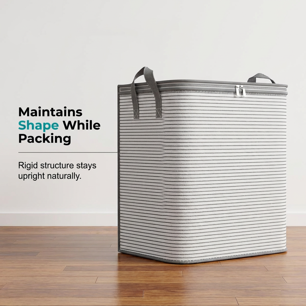 Arenzza large collapsible storage bag with handles, ideal for houseware and kitchen organization, shown expanded and folded.