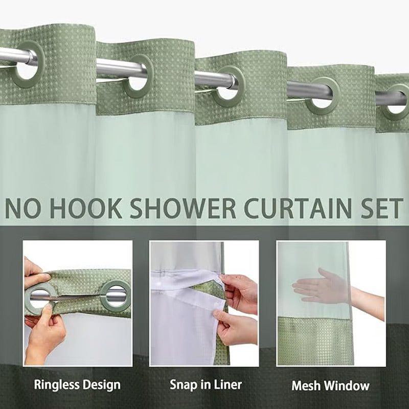 Arenzza waffle pattern shower curtain with a stylish design, hanging in a bathroom setting, made of waterproof fabric.