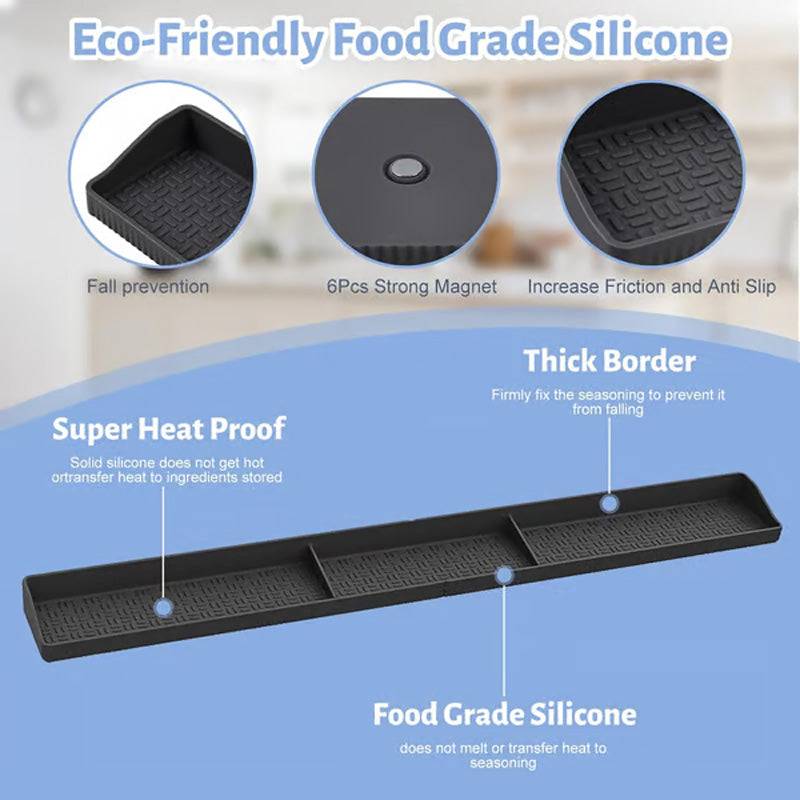 Magnetic silicone kitchen rack by Arenzza with hooks, mounted on a wall for organizing utensils and kitchen tools.