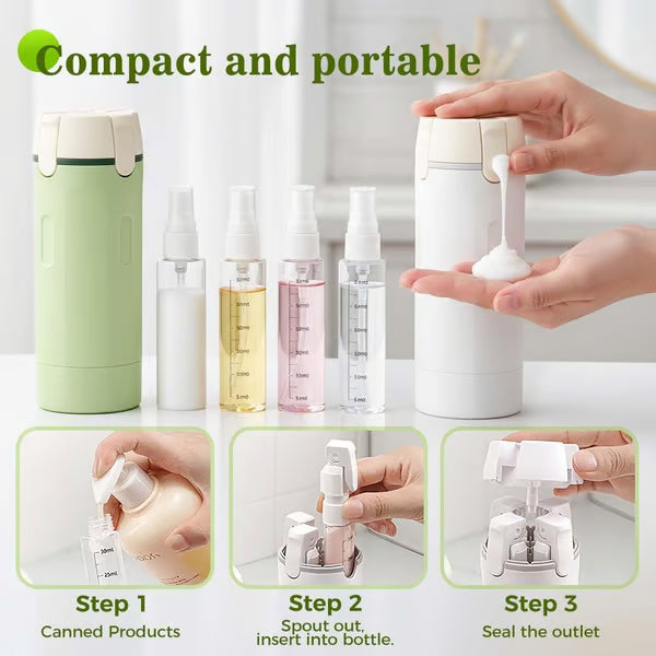 Arenzza 4-in-1 refillable travel dispenser bottles set for houseware and kitchen use, featuring compact, portable design for travel essentials.