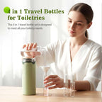 Arenzza 4-in-1 refillable travel dispenser bottles for toiletries, compact houseware and kitchen container set on a neutral background.