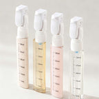 Arenzza 4-in-1 refillable travel dispenser bottles set for liquids, shampoo, conditioner, and lotion in clear, compact houseware design.
