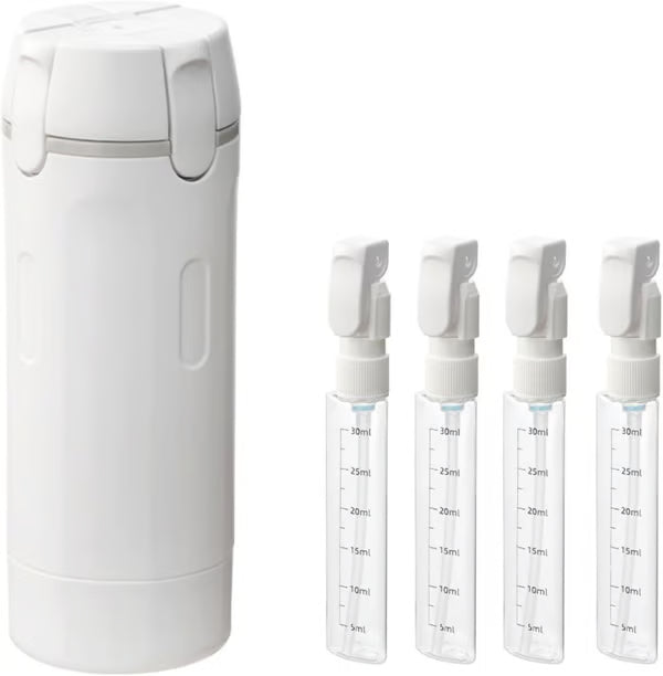 Arenzza 4-in-1 refillable travel dispenser bottles set for toiletries and liquids, made of clear plastic with secure caps.
