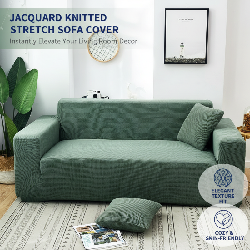 Aarenza Jacquard knitted stretch sofa cover in a neutral color, designed for home furniture protection and style.