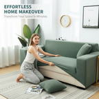 Arenzza Jacquard knitted stretch sofa cover in beige, designed to fit and protect a contemporary living room sofa.