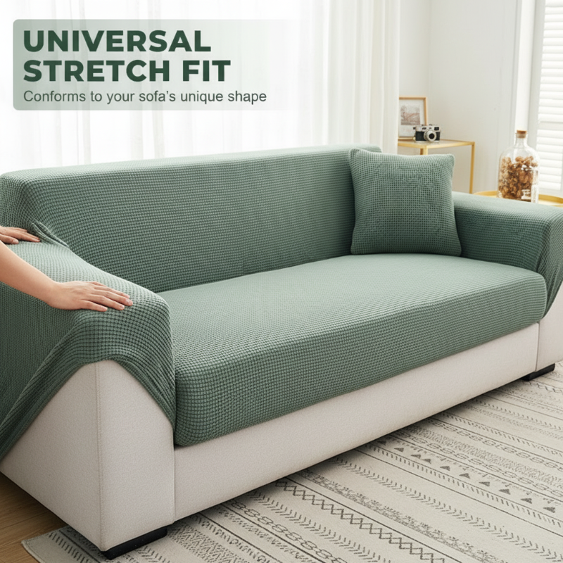 Arenzza Jacquard knitted stretch sofa cover in elegant design, perfect for protecting and decorating a living room sofa.