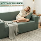 Arenzza jacquard knitted stretch sofa cover on a modern sofa, featuring a textured pattern and snug fit for home furniture protection.