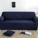 Arenzza jacquard knitted stretch sofa cover in beige protects and updates a living room sofa with elegant textured fabric.