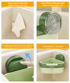 Arenzza suction cup sink corner rack installed in a kitchen corner for organizing dishes and cleaning supplies.