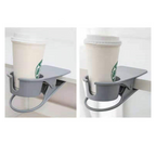 Arenzza clip-on desk cup holder attached to a desk edge, holding a coffee mug in a houseware and kitchen setting