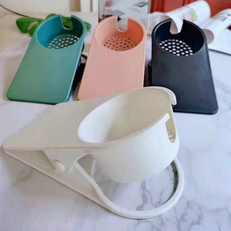 Arenzza clip-on desk cup holder attached to a desk, holding a coffee mug, designed for houseware and kitchen use.
