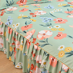 Aarenza 3-piece ruffled bed skirt set for bedroom decor, featuring soft fabric and decorative ruffles in neutral tones.