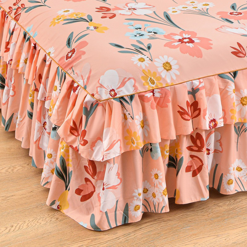 Arenzza 3-piece ruffled bed skirt set in white, featuring layered ruffles for a stylish bedroom decor look.