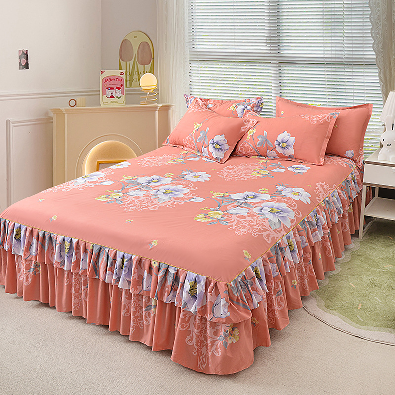 Arenzza 3-piece ruffled bed skirt set in soft fabric, featuring elegant ruffles and neutral color for bedroom decor.