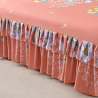 Arenzza three-piece ruffled bed skirt set in neutral fabric with layered ruffles for a stylish bedroom decor.