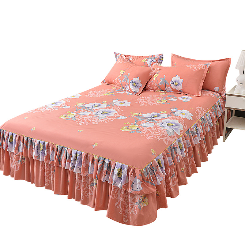 Arenzza 3-piece ruffled bed skirt set in soft fabric, featuring layered ruffles for a stylish bedroom decor upgrade.