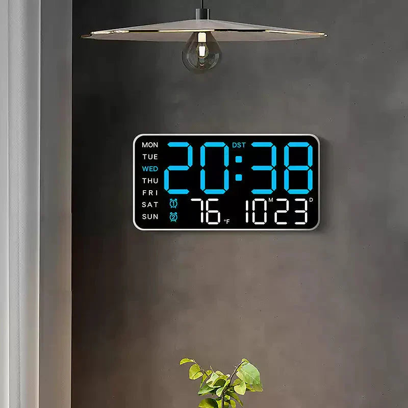 Aarenza digital wall clock with colorful LED display, modern design, perfect for contemporary Norwegian home decor.