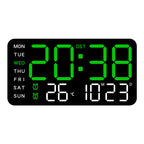 Aarenza multifunctional LED digital wall clock displaying time in a modern Norwegian home decor setting.