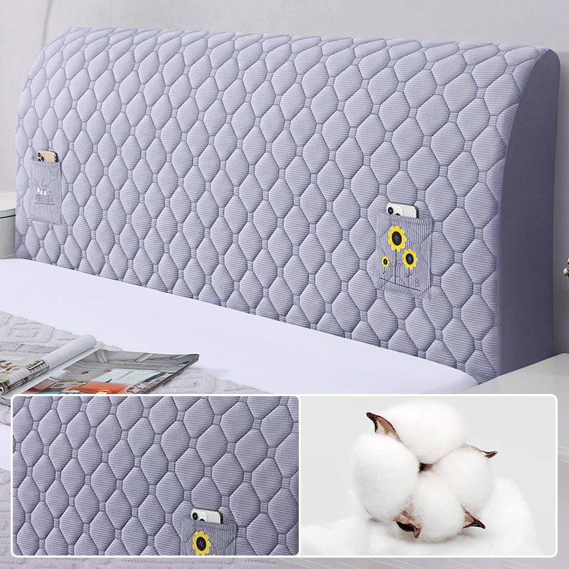 Arenzza Bed Headboard Stretchy Padded Cover in soft fabric, fitted over a bed headboard for a cozy, stylish bedroom upgrade.