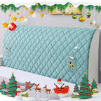 Arenzza Bed Headboard Stretchy Padded Cover in gray fabric, fitted over a bed headboard, showing its soft, padded texture.