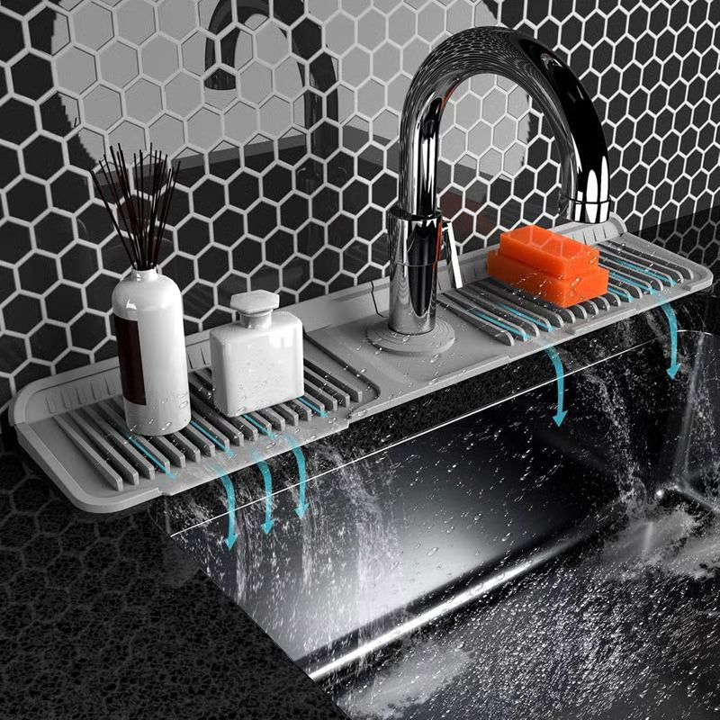 Arenzza Quick-Dry Faucet Mat for kitchen sink, black rubber houseware accessory with textured surface and drainage holes.