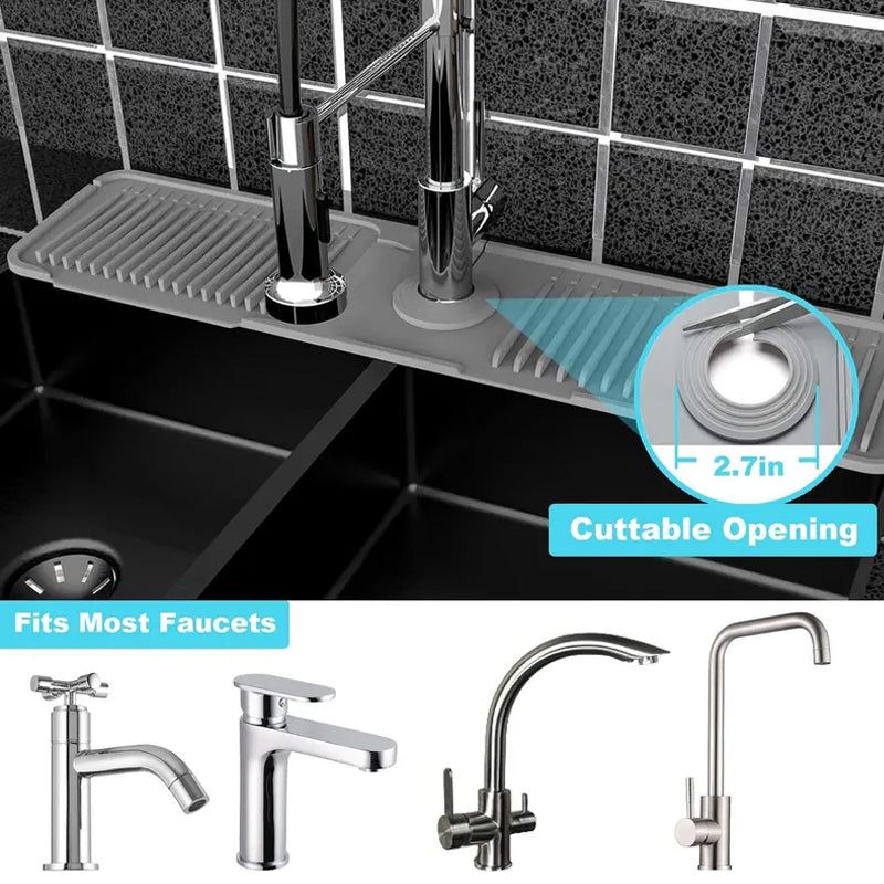 Arenzza quick-dry faucet mat for kitchen sink, made of absorbent, non-slip material to protect surfaces and keep the area dry.