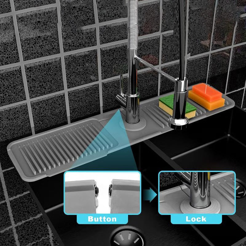 Aarenza quick-dry kitchen sink faucet mat in black, designed to prevent water splashes and protect sink surfaces.