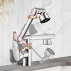 Arenzza hot and cold dual-purpose universal faucet for kitchen or bathroom use, featuring a sleek chrome finish and ergonomic handle.