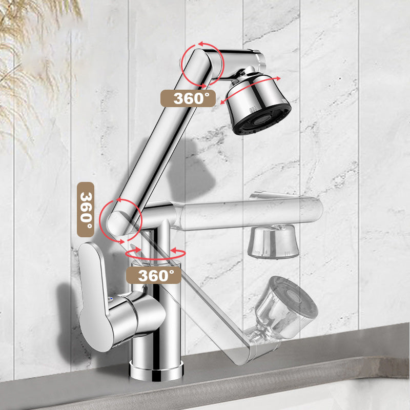 Arenzza hot and cold dual-purpose universal faucet for kitchen or bathroom use, featuring a sleek chrome finish and ergonomic handle.