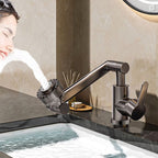 Arenzza hot and cold dual-purpose universal faucet for kitchen or houseware, showing the sleek chrome finish and adjustable spout.